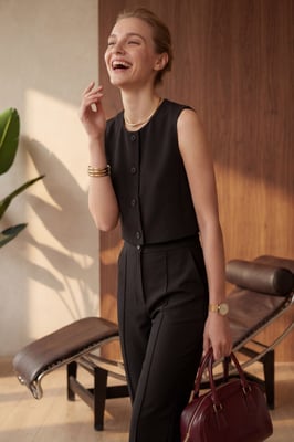 Crew Neck Crop Top & Hoge Taille Broek Twee-Stuks Set