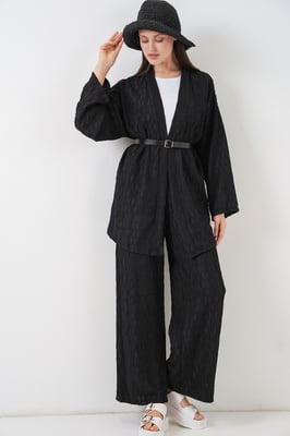 Textuur Kraag Kimono Broek Set