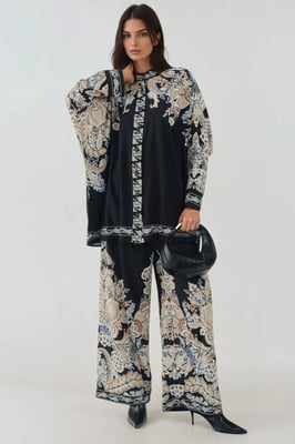 Geprinte Hoge Taille Kimono-Broek Co-ord Set