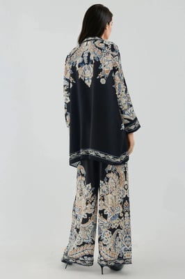 Geprinte Hoge Taille Kimono-Broek Co-ord Set