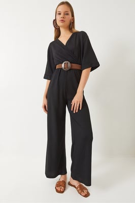 V-hals Wijde Pijpen Jumpsuit met Strik