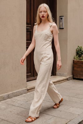 Linnenmix Jumpsuit met Hartvormige Halslijn