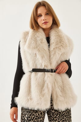 Faux Fur Sjaalkraag Geknoopte Mouwloze Vest