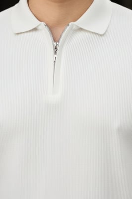 Slim Fit Gebreide Polo Kraag Sweater met Rits