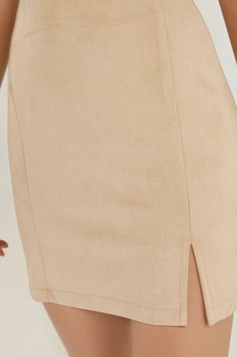 Hoge Taille Mini Suède Rok met Splits