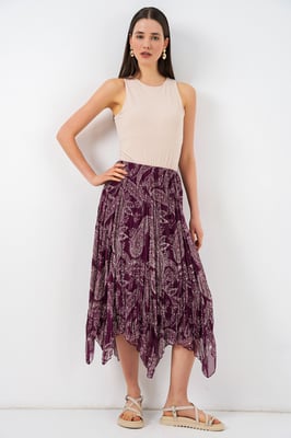 Hoge Taille A-Lijn Midi Rok in Paisleyprint