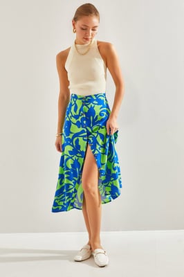 Midi-rok met bloemenpatroon en knoopsluiting