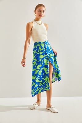 Midi-rok met bloemenpatroon en knoopsluiting