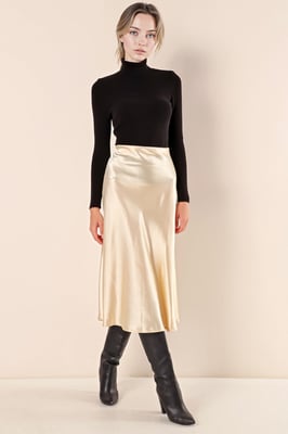 Satin A-Lijn Elastische Taille Midi Rok