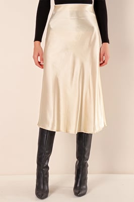 Satin A-Lijn Elastische Taille Midi Rok