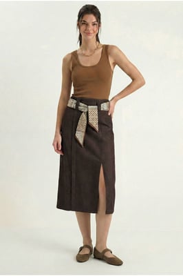 Hoge Taille Midi Rok met Split