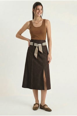 Hoge Taille Midi Rok met Split