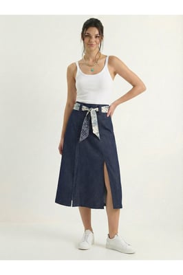 Hoge Taille Midi Rok met Split