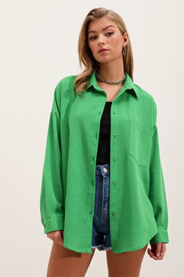 Linnen Gemengde Shirt met Knopensluiting