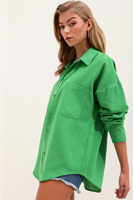 Linnen Gemengde Shirt met Knopensluiting