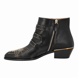 Chloé dames Susanna korte laarzen in zwart leer met gouden studs