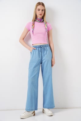 Ontspannen Pas Wijd Beenzijen Jeans met Koordsluiting