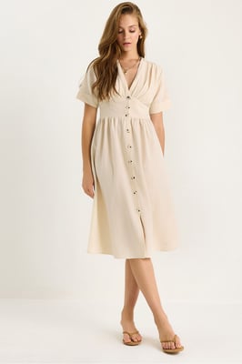 V-hals Knop Midi Shirtjurk