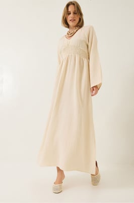 Geverfde V-hals Midi-jurk met Geraffineerde Taille