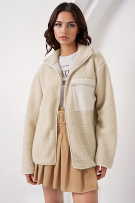 Pocket Gedetailleerde Oversized Pluche Jas
