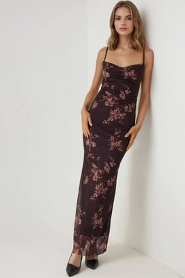 Geprinte Bodycon Maxi Tulle Jurk