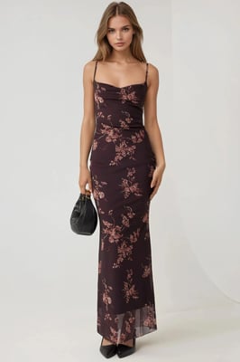 Geprinte Bodycon Maxi Tulle Jurk