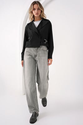 Korte Fitted Polyester Trenchcoat met Hemdkragen