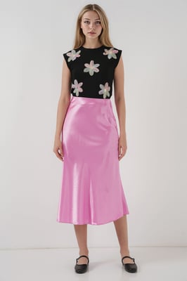 Satijnen A-Lijn Midi Rok met Elastische Taille