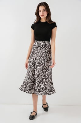 Satijnen A-Lijn Midi Rok met Elastische Taille