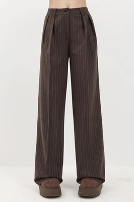 Gestreepte Wijde Pantalon met Plissé 