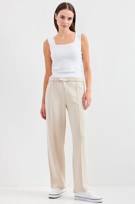 Textuur Geweven Cropped Wijde Joggingbroek