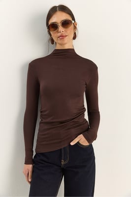 Fitted Colblouse met Lange Mouwen en Rimpeldetails