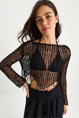 Rimpelige Halter Nek Textuur Crop Blouse