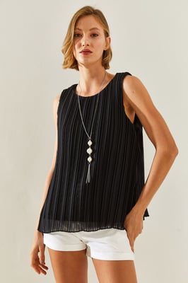 Gestructureerde Sifonblouse met Accessoire Detail