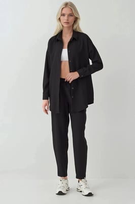 Linnenmix Lange Mouwen Shirt en Broek Set