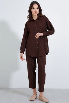 Linnenmix Lange Mouw Shirt en Broek Co-ord Set