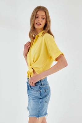 V-hals Striksluiting Slim Fit Crop Shirt