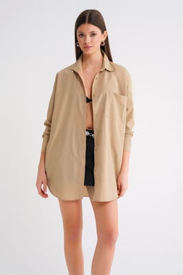 Overmaatse Langermige Knopsluiting Poplin Blouse