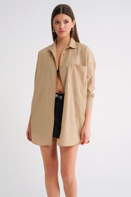 Overmaatse Langermige Knopsluiting Poplin Blouse