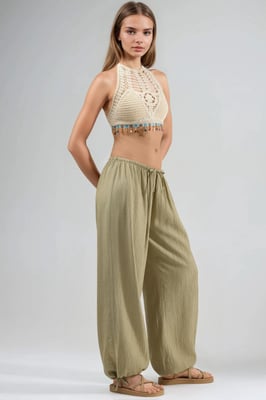 Elastische Broek met Touwdetail