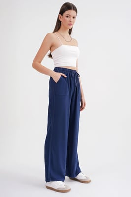 Mid-Waist Rechte Pantalon van Katoen met Striksluiting