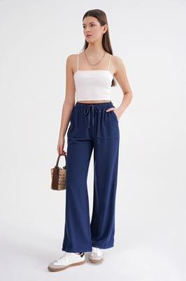 Mid-Waist Rechte Pantalon van Katoen met Striksluiting
