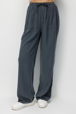 Middenhoog Taille Rechte Pijpen Katoenen Broek met Striksluiting