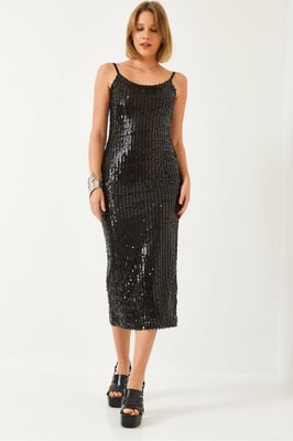 Bandeau Midi Bodycon Jurk met Sequins Details