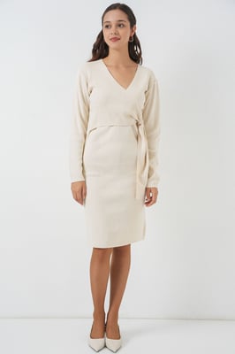 Bodycon Midi-jurk met V-hals en striksluiting