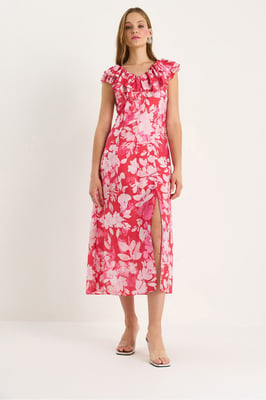 Midi-jurk met ruchesdetails