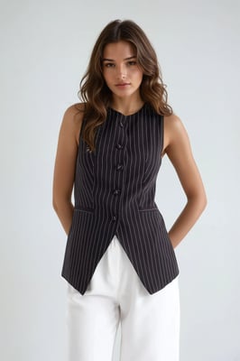 Gestreepte Crew Neck Knoploze Vest
