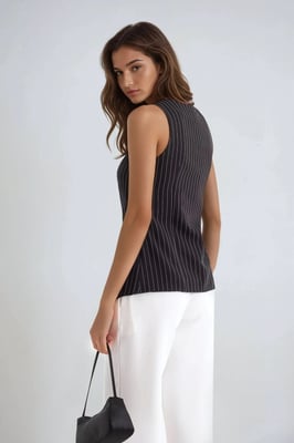 Gestreepte Crew Neck Knoploze Vest