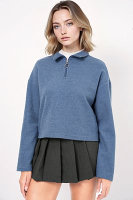 Relaxed Fit Crop Trui met Ritskraag