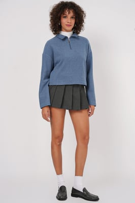 Relaxed Fit Crop Trui met Ritskraag